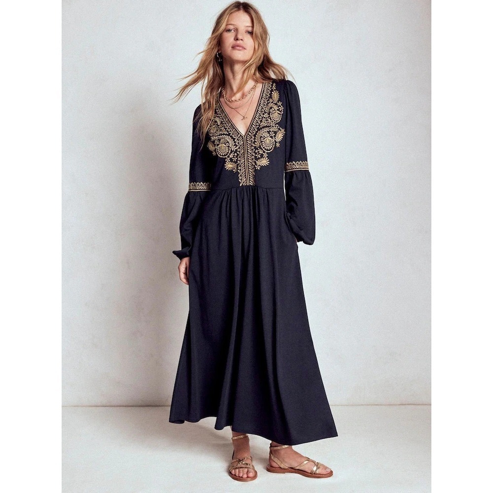 BODEN Embroidered Navy Blue Jersey Blouson Midi US 10 R - Picture 16 of 16